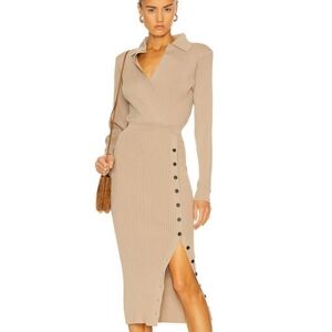 Self-Portrait Taupe Ribbed Knit Dress